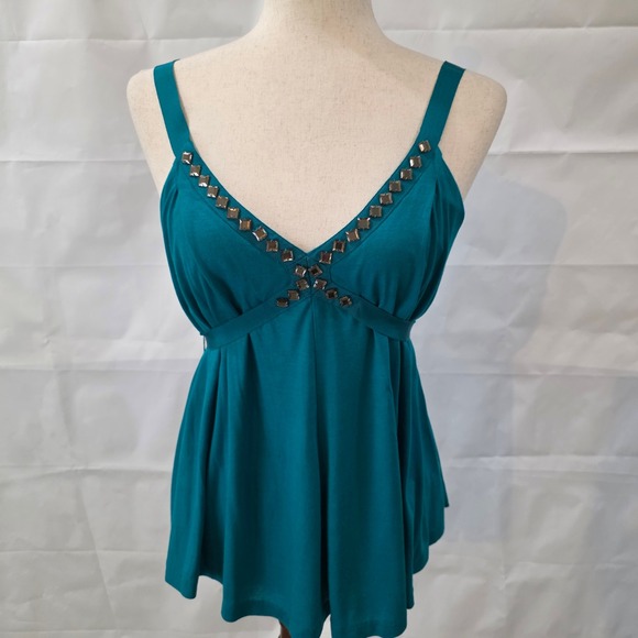 Armani Exchange Tops - Armani Exchange Womens Teal Studded V-Neck Babydoll Top Lyocell Tie Back Small